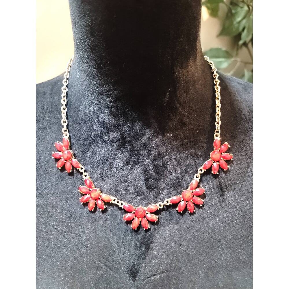 Women's Red Flower Statement Necklace Gold Chain … - image 2